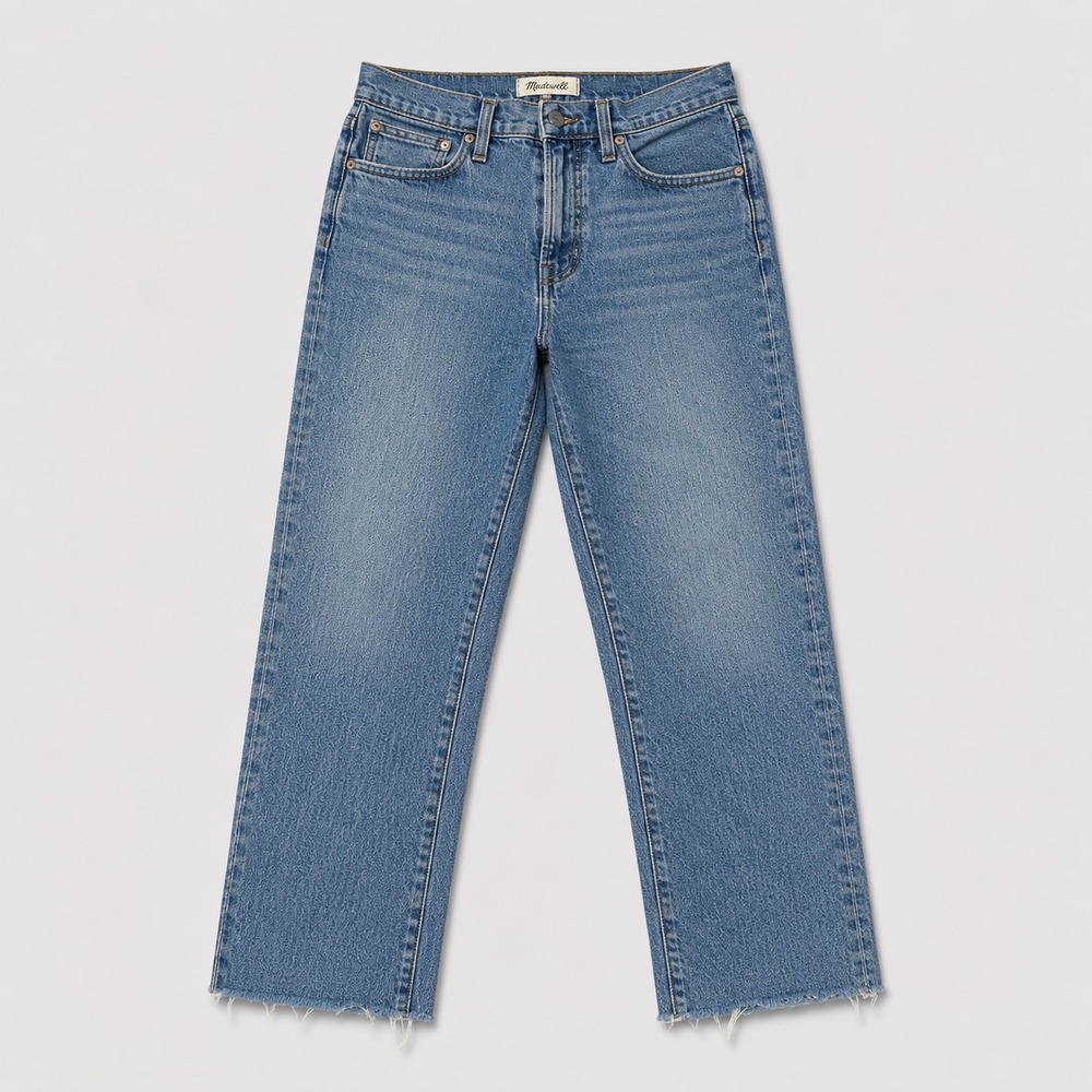 Madewell Womens 25 Perfect Vintage Jeans High Rise Straight Leg Raw Hem Blue